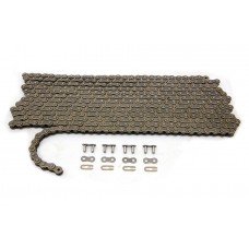520D 384 link chain with 4 master links. Chain is one piece and measures 20ft long with a raw natural steel finish.