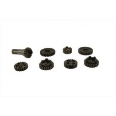Andrews 4-speed gear set for Sportster models include: 1st gears, 2nd gears, 3rd gears, and 4th gears for both the mainshaft and countershaft. Set has "W" 1st and stock 4th gears.