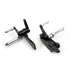 Black powder coated billet aluminum 2" extended slotted style forward control set with spearhead footpegs.