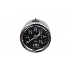 Liquid filled 30lb oil pressure gauge features a black face , stainless steel case, chrome rim and weather resistant sealed lens.