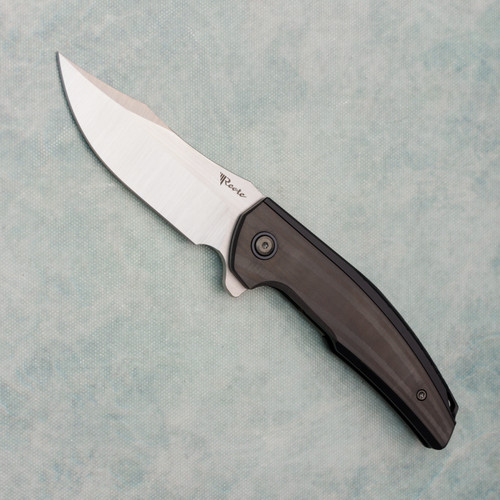 Reate Jack Jr. Frame Lock Integral Black Aluminum Handle w/ Carbon Fiber Inlays Satin Blade Red Collar
